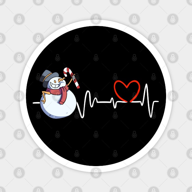 Heartbeat Christmas Candy Snowman Face Funny Heart Frequency Magnet by alcoshirts